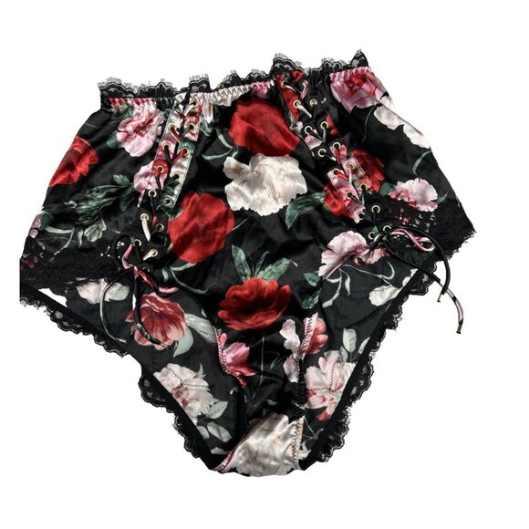 Victoria's Secret Atelier High Waist Floral Silk Satin Lace Trim Brief Panty NWT - Picture 1 of 5